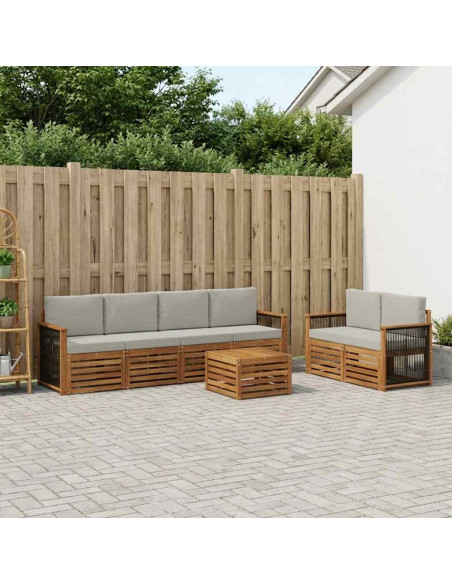 Set di divani da esterno 7 pcs Naturale e Grigio Chiaro