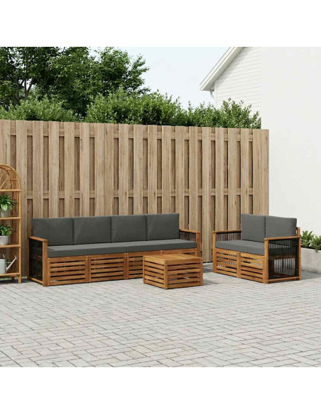 Set di divani da esterno con cuscino 7 pcs Naturale e Antracite
