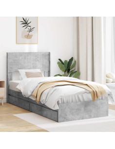 Struttura del letto con stoccaggio e testata Grigio Cemento