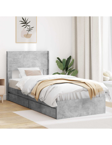 Struttura del letto con stoccaggio e testata Grigio Cemento
