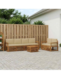 Set di divani da esterno con cuscino 7 pcs Naturale e Beige