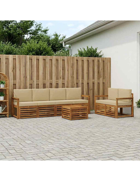 Set di divani da esterno con cuscino 7 pcs Naturale e Beige