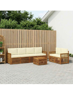 Set di divani da esterno con cuscino 7 pcs Naturale e Crema