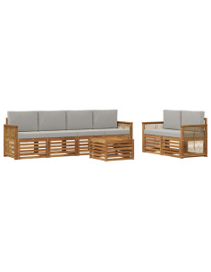 Set di divani da esterno 7 pcs Naturale e Grigio Chiaro