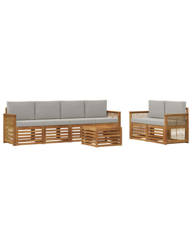 Set di divani da esterno 7 pcs Naturale e Grigio Chiaro