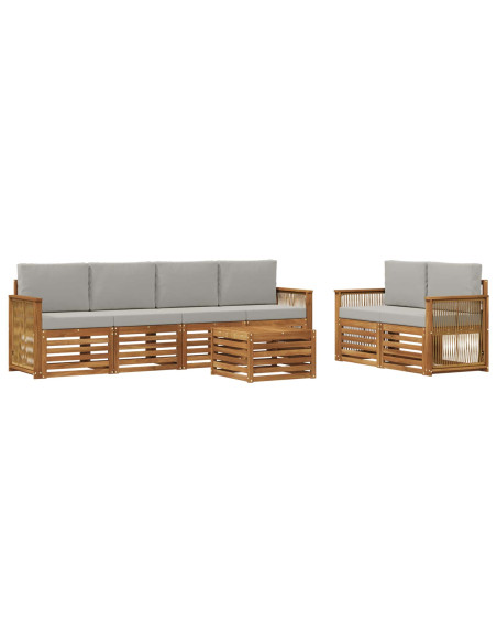 Set di divani da esterno 7 pcs Naturale e Grigio Chiaro
