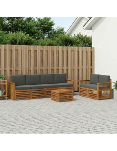 Set di divani da esterno con cuscino 7 pcs Naturale e Antracite