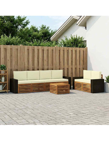 Set di divani da esterno con cuscino 7 pcs Naturale e Crema