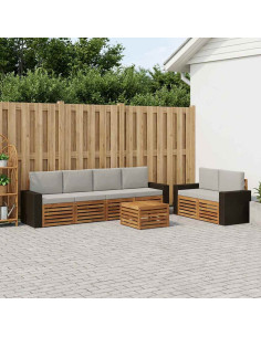 Set di divani da esterno 7 pcs Naturale e Grigio Chiaro