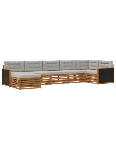 Set di divani da esterno 7 pcs Naturale e Grigio Chiaro 2