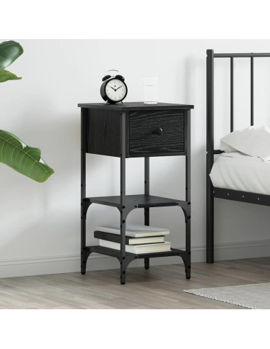Armadio da Notte con cassetto Rovere Nero 33.5 x 36 x 70 cm
