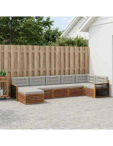 Set di divani da esterno 7 pcs Naturale e Grigio Chiaro