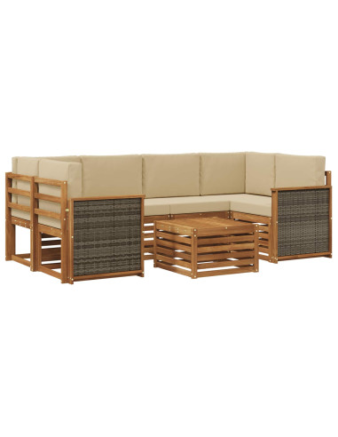 Set di divani da esterno con cuscino 7 pcs Naturale e Beige