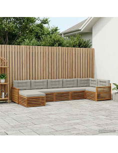 Set di divani da esterno 7 pcs Naturale e Grigio Chiaro