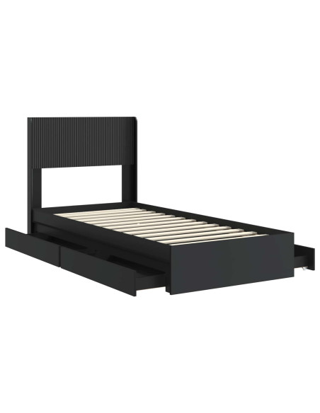Struttura del letto con stoccaggio e testata Nero 90 x 190 cm