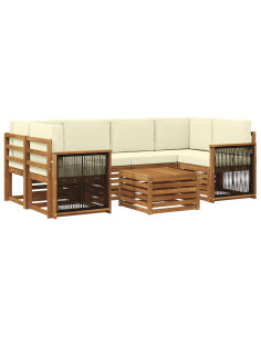 Set di divani da esterno con cuscino 7 pcs Naturale e Crema 2