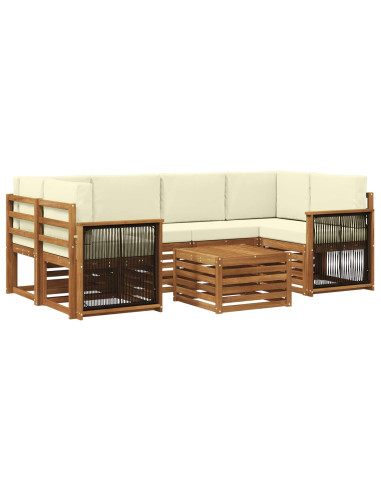 Set di divani da esterno con cuscino 7 pcs Naturale e Crema