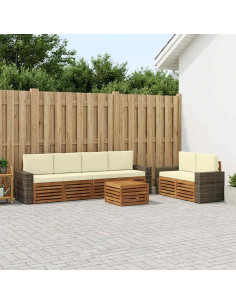 Set di divani da esterno con cuscino 7 pcs Naturale e Crema