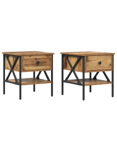 Comodino con cassetto 2 pcs Legno vecchio 40 x 42 x 45 cm 2