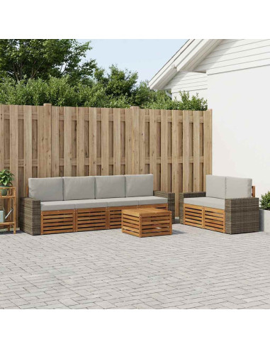 Set di divani da esterno 7 pcs Naturale e Grigio Chiaro