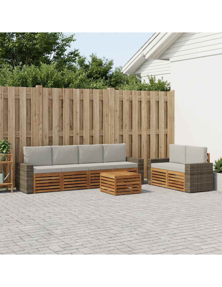 Set di divani da esterno 7 pcs Naturale e Grigio Chiaro