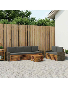 Set di divani da esterno con cuscino 7 pcs Naturale e Antracite