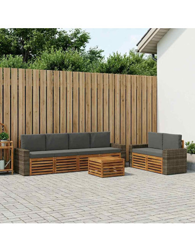 Set di divani da esterno con cuscino 7 pcs Naturale e Antracite