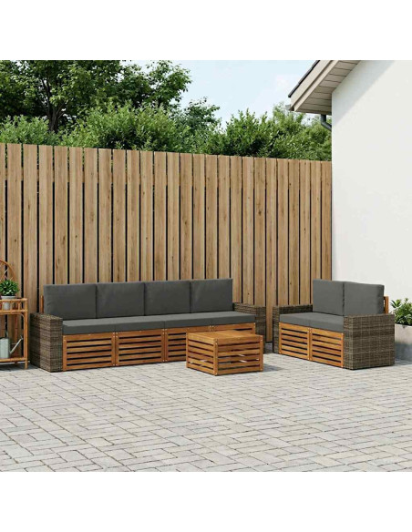 Set di divani da esterno con cuscino 7 pcs Naturale e Antracite