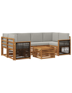 Set di divani da esterno 7 pcs Naturale e Grigio Chiaro 2