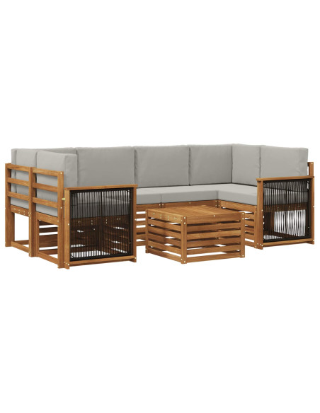 Set di divani da esterno 7 pcs Naturale e Grigio Chiaro