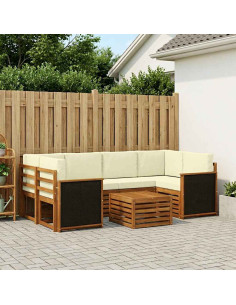 Set di divani da esterno con cuscino 7 pcs Naturale e Crema