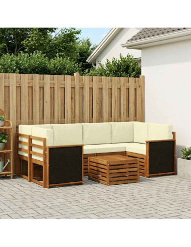 Set di divani da esterno con cuscino 7 pcs Naturale e Crema