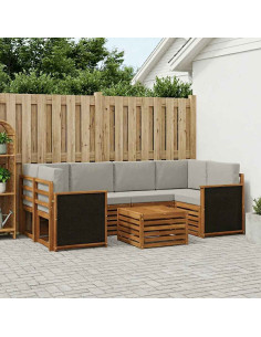Set di divani da esterno 7 pcs Naturale e Grigio Chiaro
