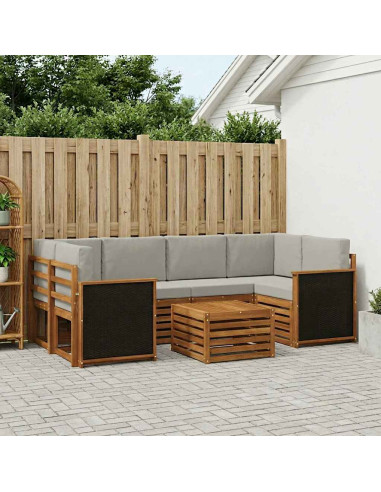 Set di divani da esterno 7 pcs Naturale e Grigio Chiaro