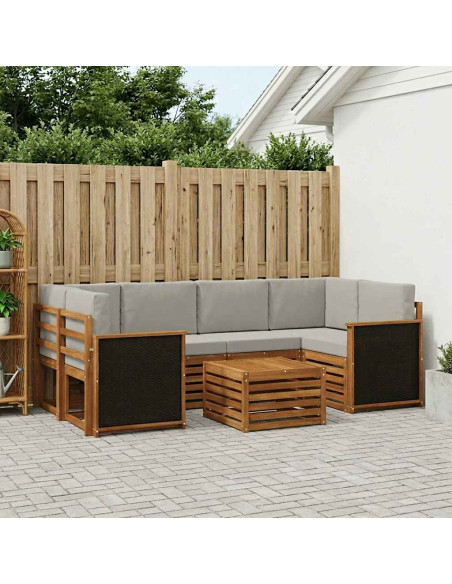 Set di divani da esterno 7 pcs Naturale e Grigio Chiaro