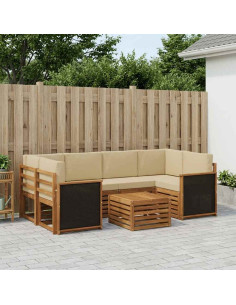 Set di divani da esterno con cuscino 7 pcs Naturale e Beige