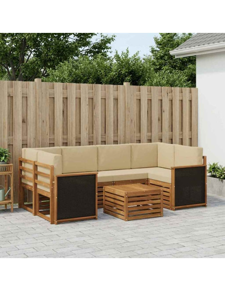 Set di divani da esterno con cuscino 7 pcs Naturale e Beige