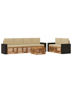 Set di divani da esterno con cuscino 7 pcs Naturale e Beige 2