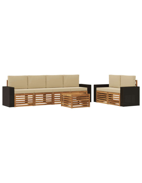Set di divani da esterno con cuscino 7 pcs Naturale e Beige
