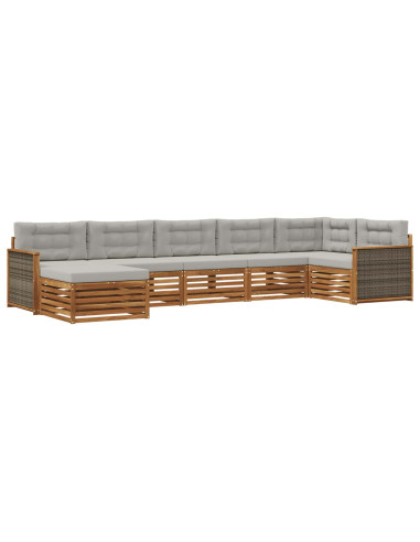 Set di divani da esterno 7 pcs Naturale e Grigio Chiaro