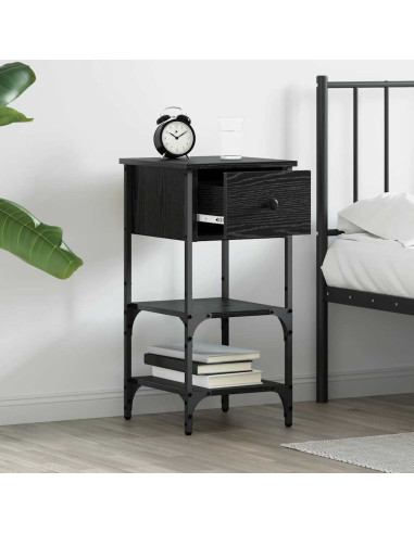 Armadio da Notte con cassetto Rovere Nero 33.5 x 36 x 70 cm