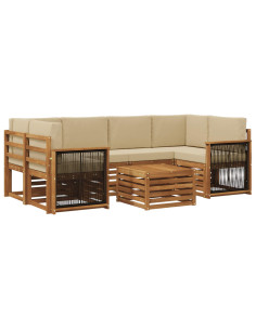 Set di divani da esterno con cuscino 7 pcs Naturale e Beige 2