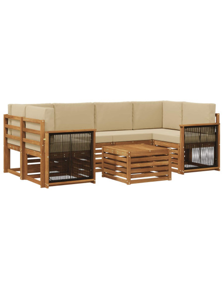 Set di divani da esterno con cuscino 7 pcs Naturale e Beige