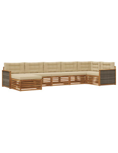 Set di divani da esterno con cuscino 7 pcs Naturale e Beige 2
