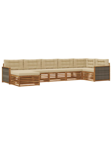 Set di divani da esterno con cuscino 7 pcs Naturale e Beige