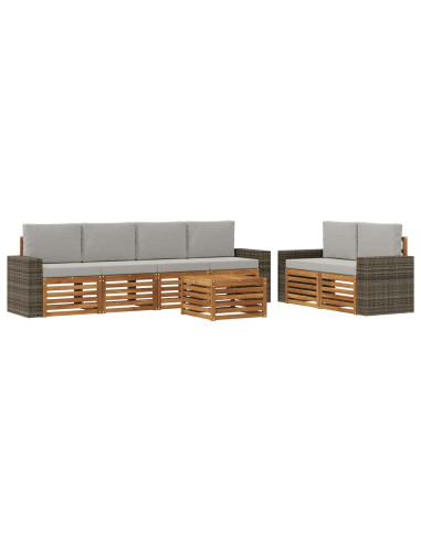 Set di divani da esterno 7 pcs Naturale e Grigio Chiaro