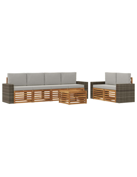 Set di divani da esterno 7 pcs Naturale e Grigio Chiaro