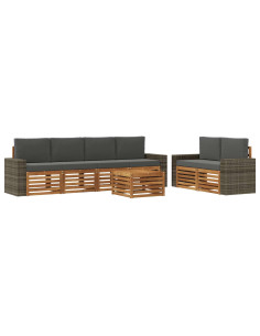 Set di divani da esterno con cuscino 7 pcs Naturale e Antracite 2
