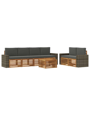 Set di divani da esterno con cuscino 7 pcs Naturale e Antracite