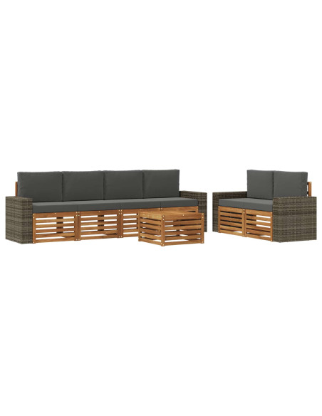 Set di divani da esterno con cuscino 7 pcs Naturale e Antracite